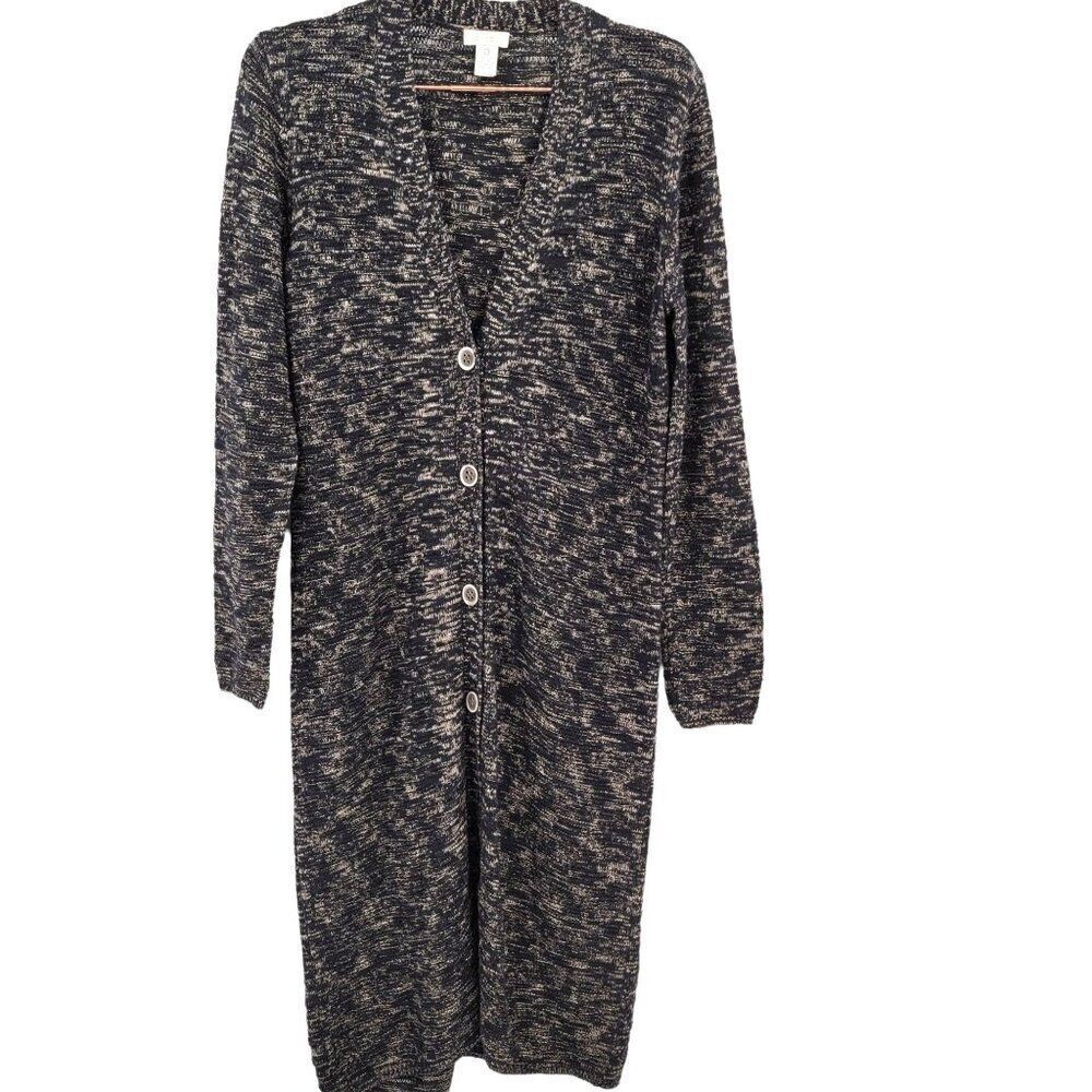 Chico's Womens 4 Longline Brown Black Marled Sweater Cardigan